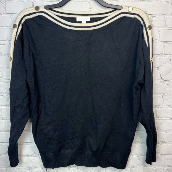 Charter Club Black Boatneck Button Detail Sweater Size Medium - Picture 2 of 5